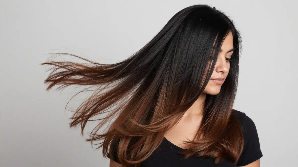 Black Hair with Warm Brown Ombre