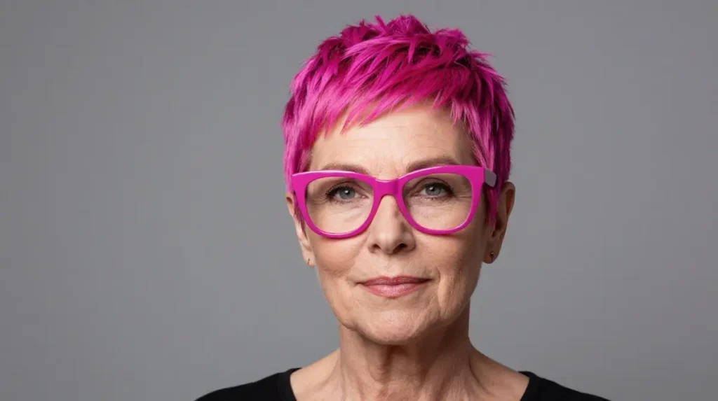 Bold Color Short Hair with Glasses for Women Over 50