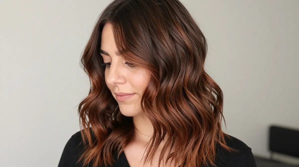 Brunette Balayage with Auburn Ribbons