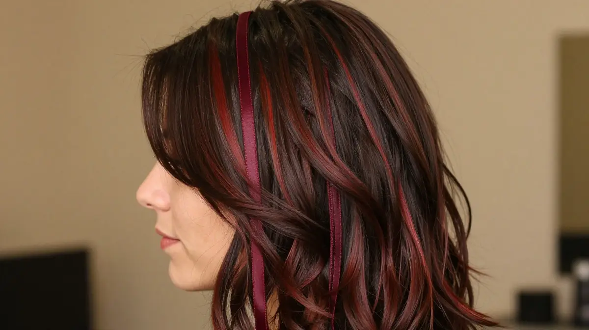 Brunette with Dark Red Ribbons