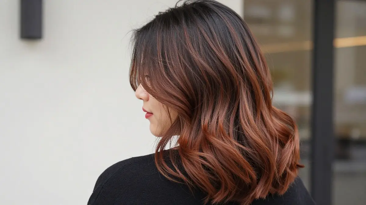 Chestnut Brown Balayage on Black Hair