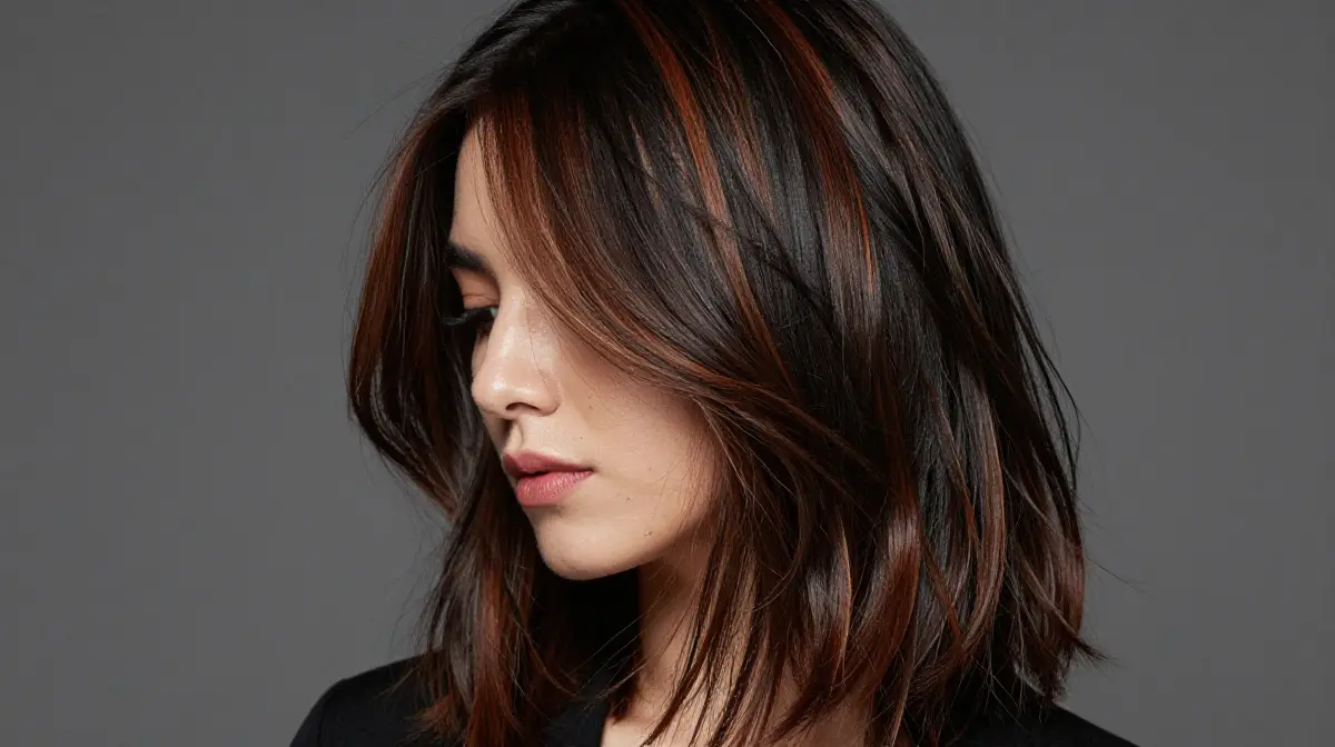 Chunky Brown Highlights on Black Hair