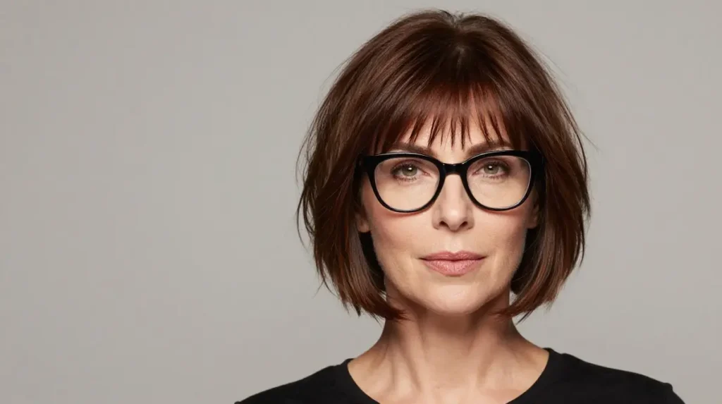 Classic Short Layered Bob with Glasses