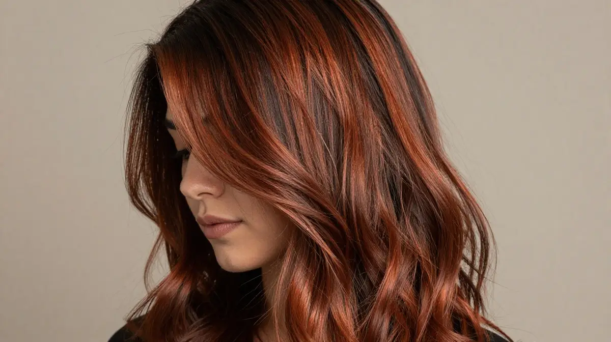 Copper Brown Highlights on Black Hair