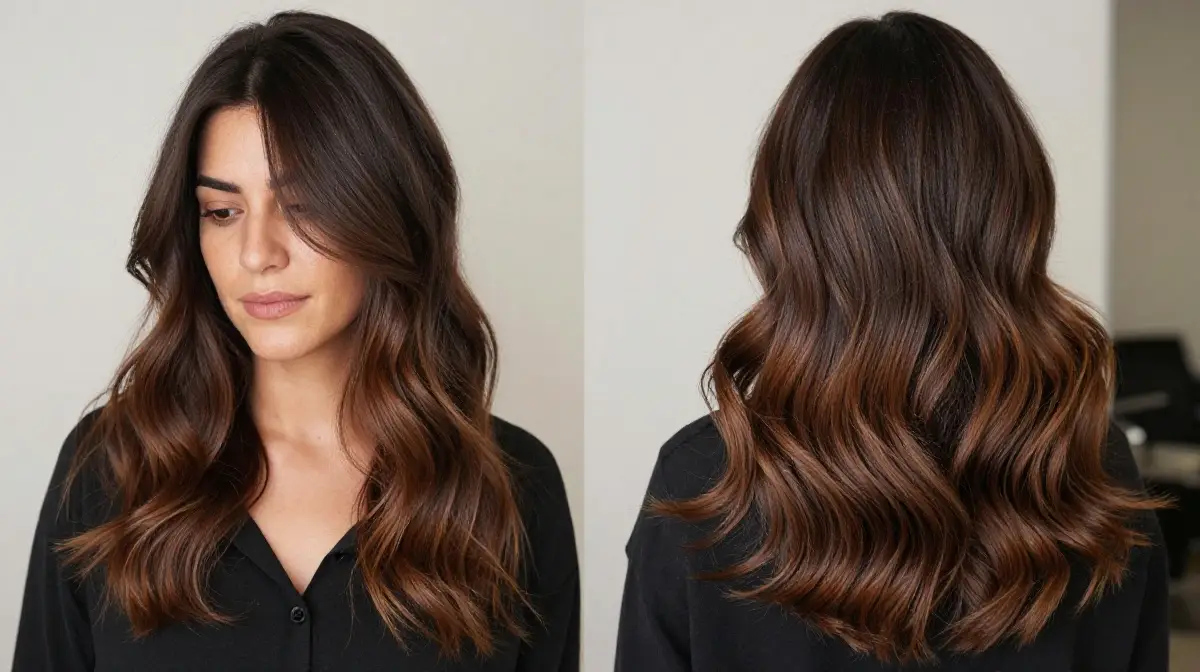 Dark Caramel Balayage with Dark Roots