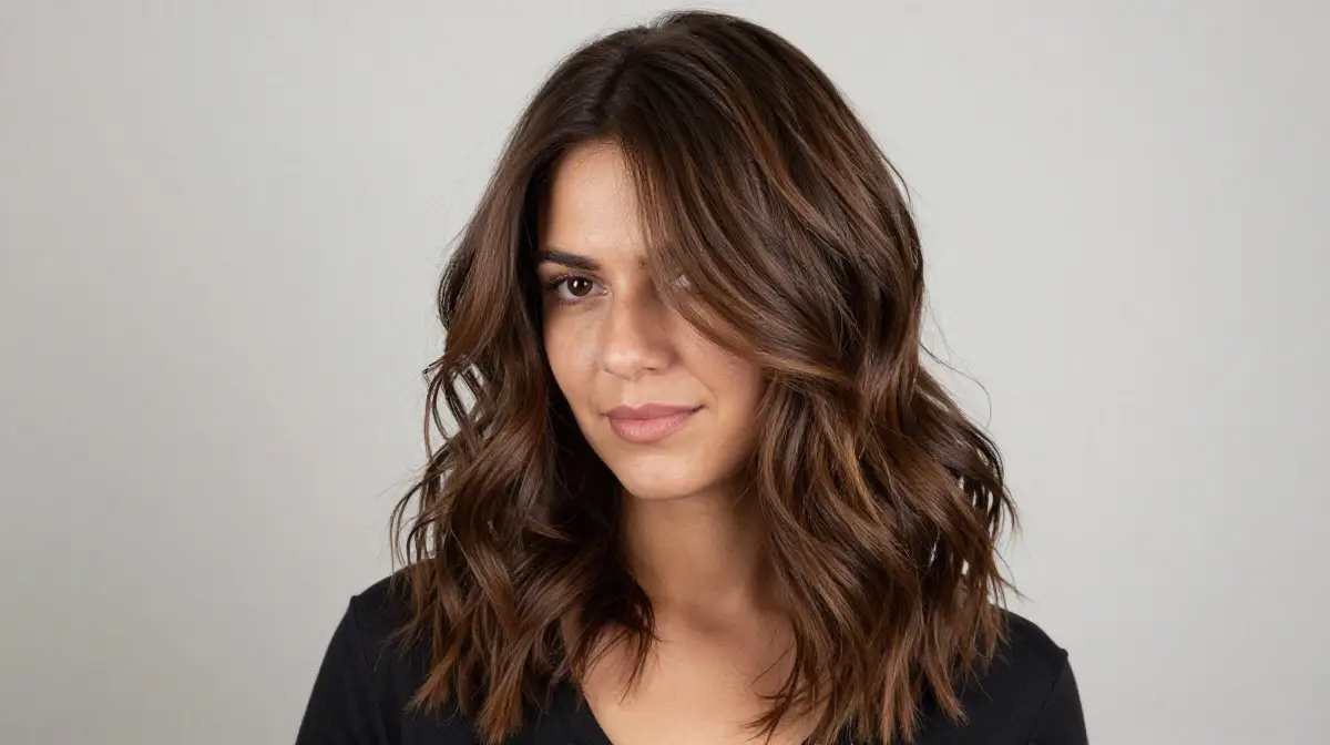 Deep Caramel Highlights on Dark Brunette