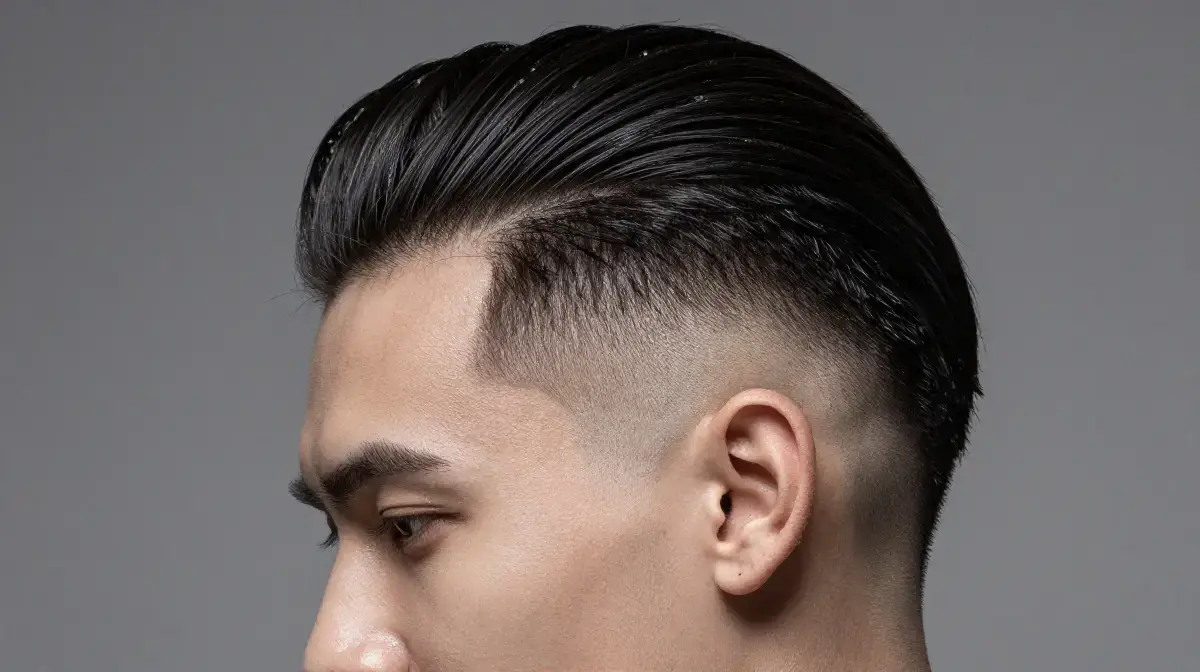 Disconnected Fade with Straight Hair Slick Back