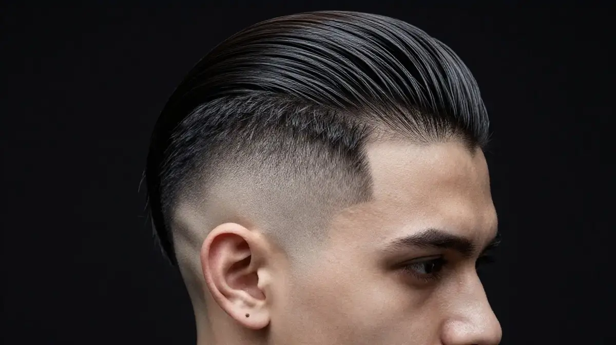 High Skin Fade with Slicked Back Straight Hair