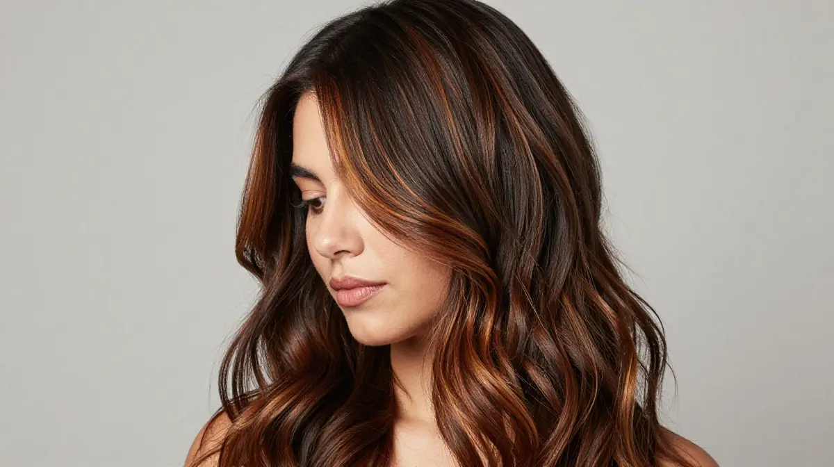 Honey Brown Highlights on Black Hair