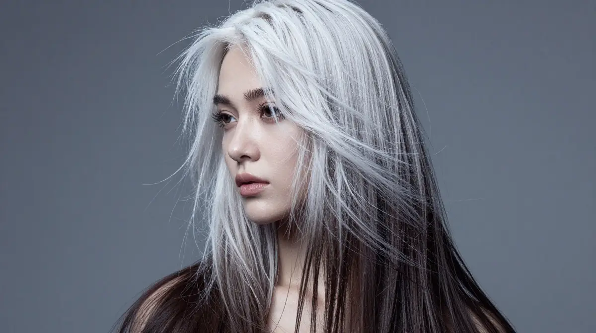Icy Blonde Tips on Dark Brown Hair