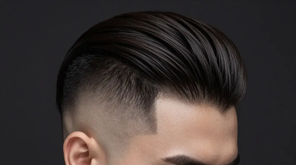 Low Fade with Side Swept Straight Hair