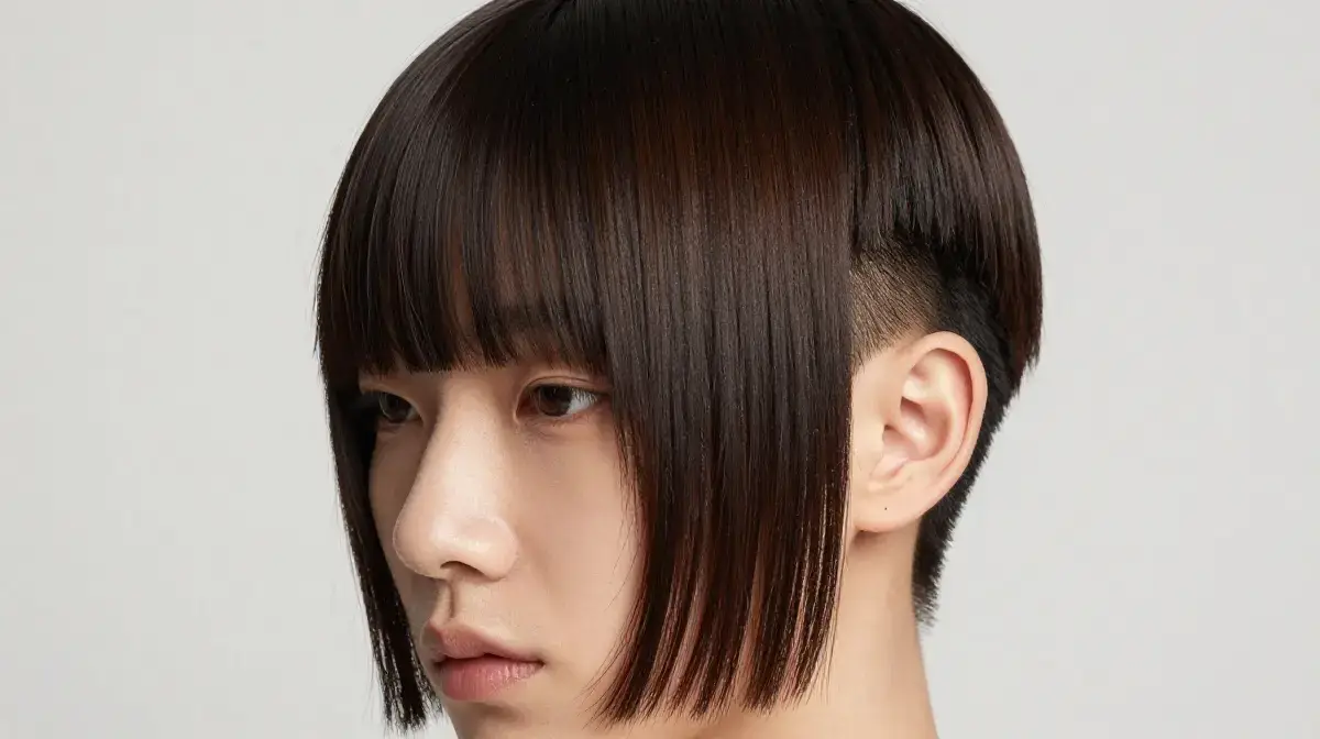 Low Fade with Straight Curtain Bangs