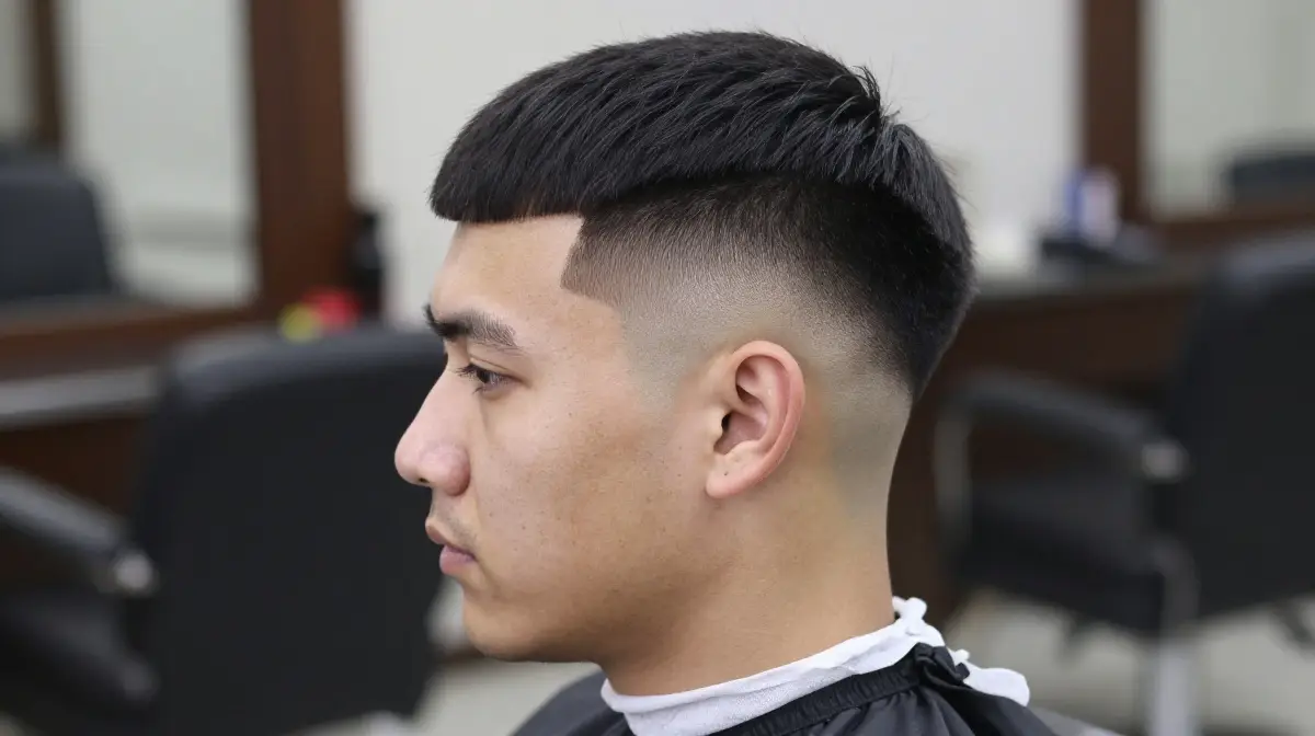 Low Skin Temple Fade with Caesar Cut