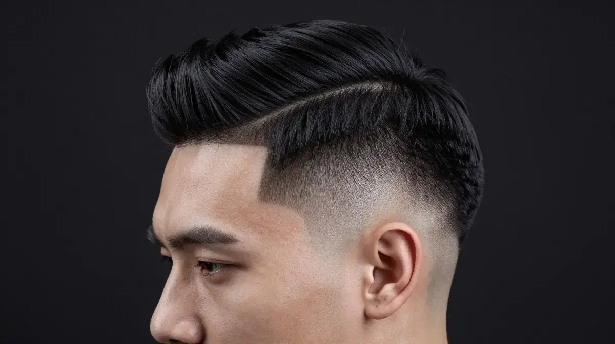 Mid Fade with Straight Hair Part and Design