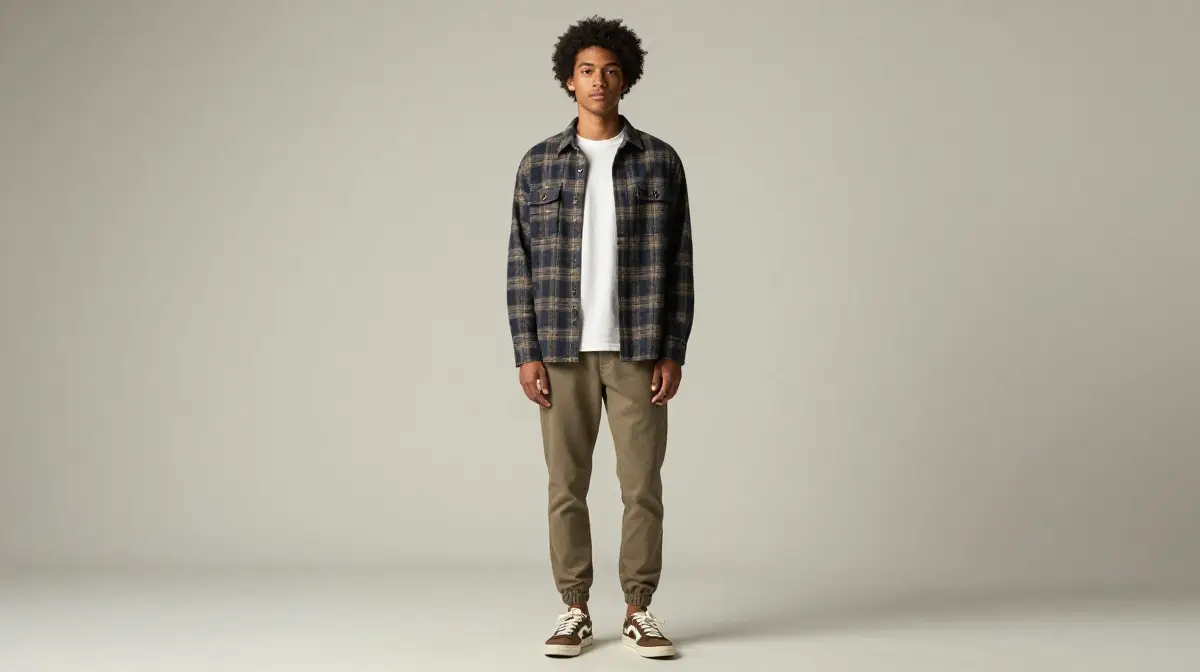 Neutral Overshirt with Joggers and Sneakers