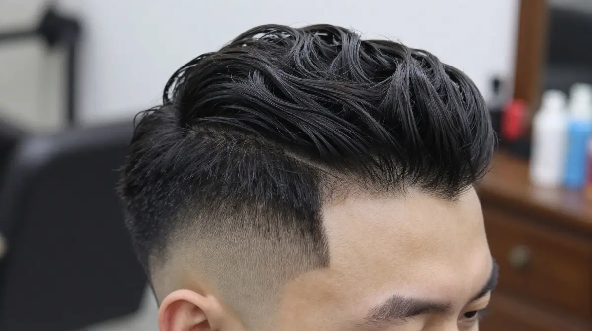 Pompadour Fade with Hard Part
