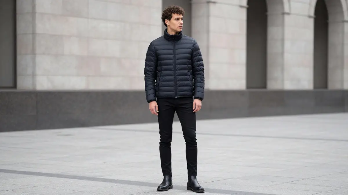 Puffer Jacket with Slim Trousers