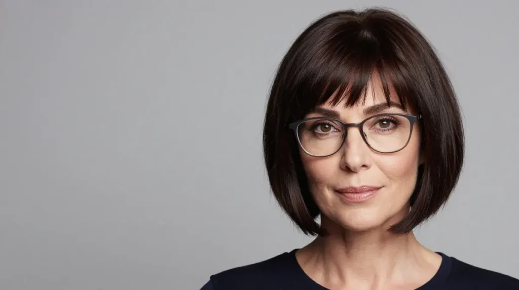 Short Bob with Side-Swept Bangs and Glasses