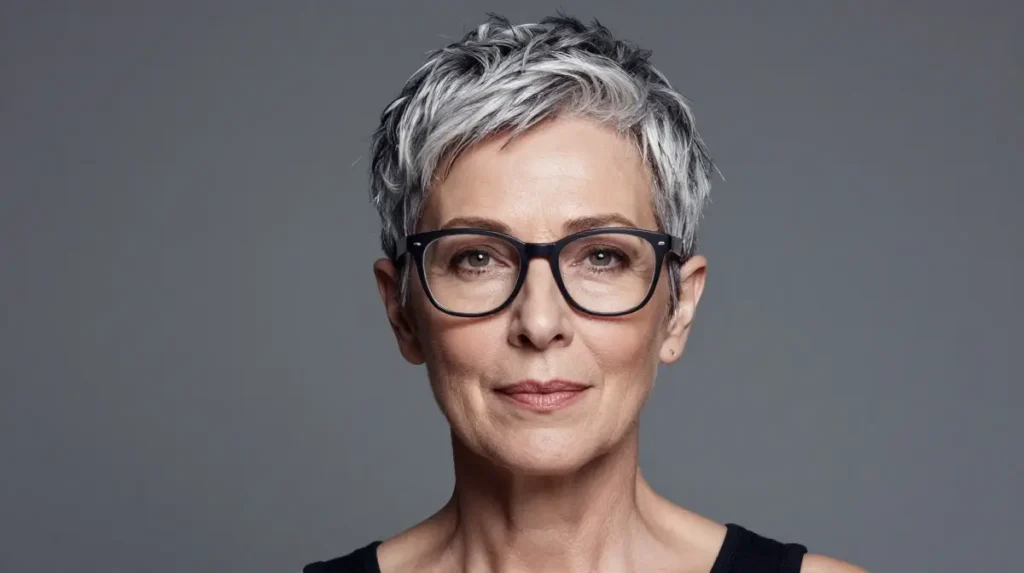 Short Gray Hair with Glasses for Women Over 50