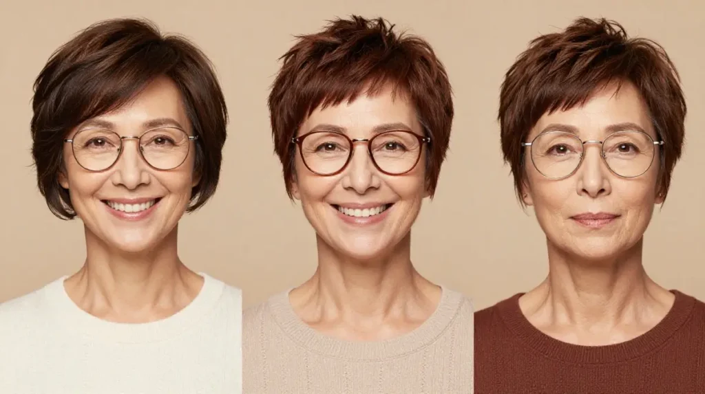 Short Hair and Frame Color Coordination for Women Over 50