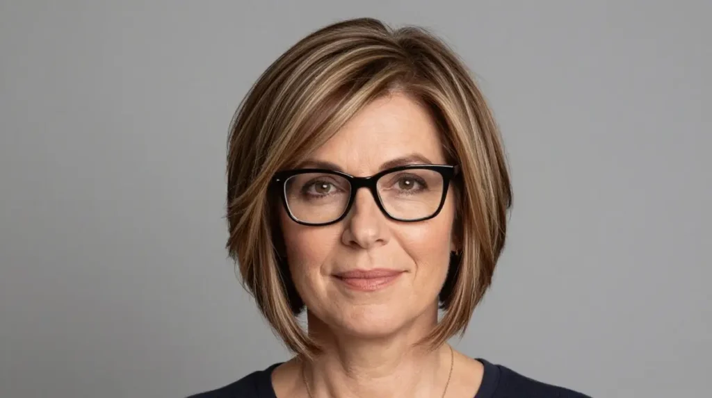 Short Hair with Highlights and Glasses for Women Over 50
