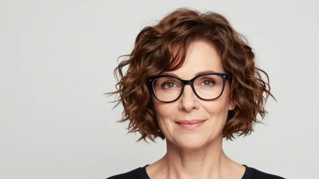 Short Wavy Style with Glasses for Women Over 50