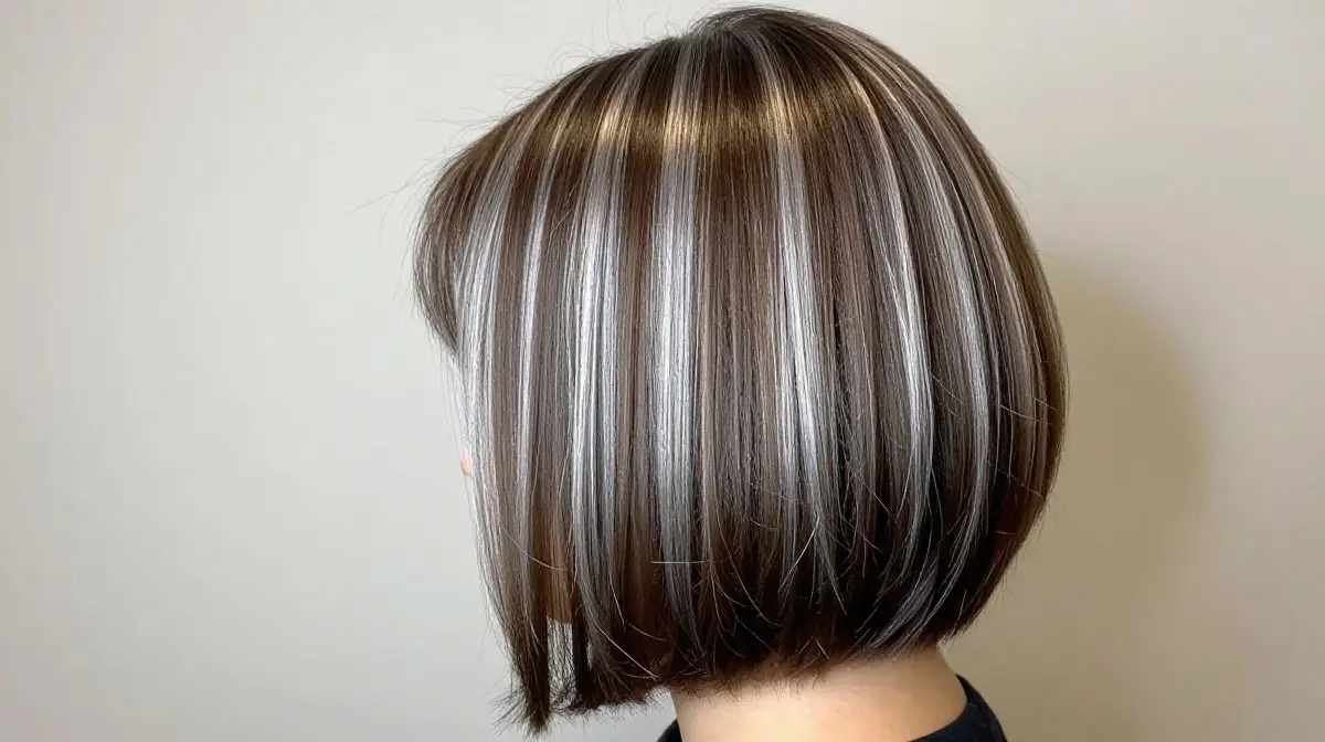 Silver Highlights on Bob Cut Brown Hair