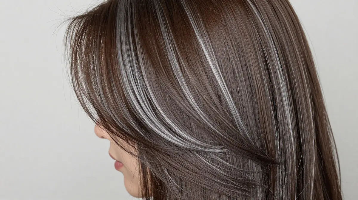 Silver Highlights on Chocolate Brown Hair