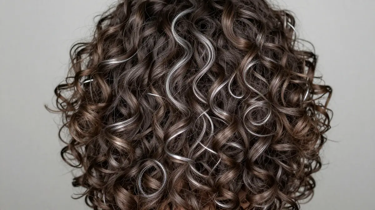 Silver Highlights on Curly Brown Hair