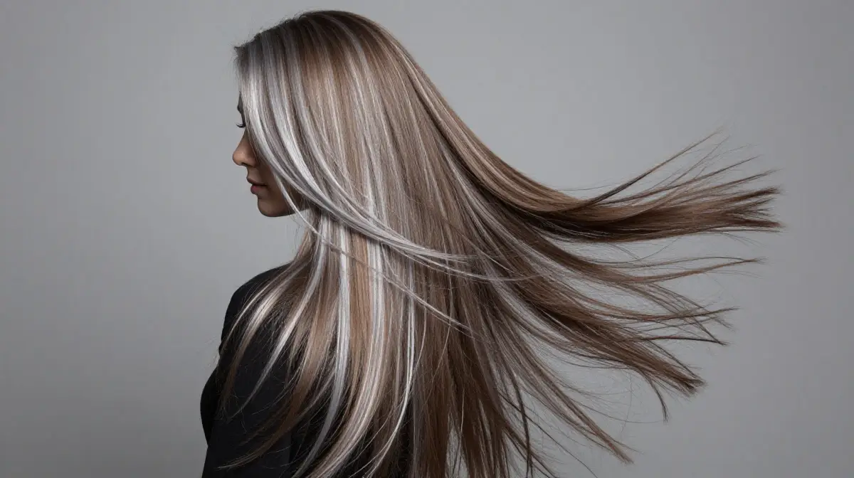 Silver Highlights on Long Brown Hair