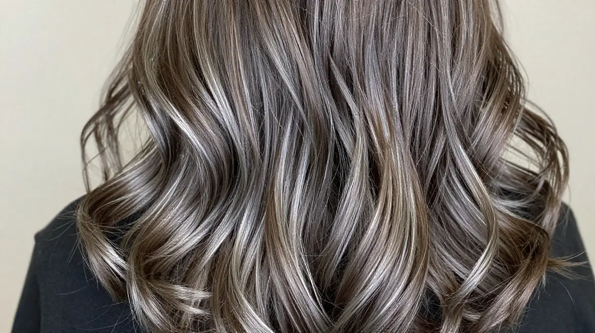 Silver Highlights on Wavy Brown Hair
