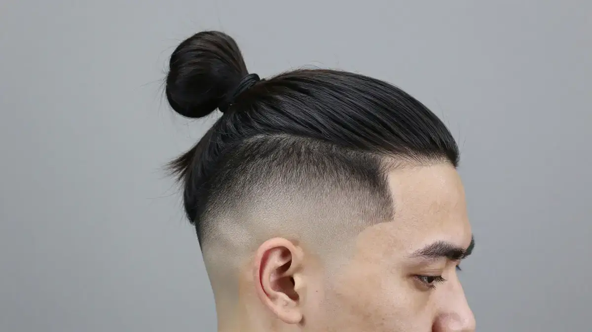 Skin Fade with Straight Hair Man Bun