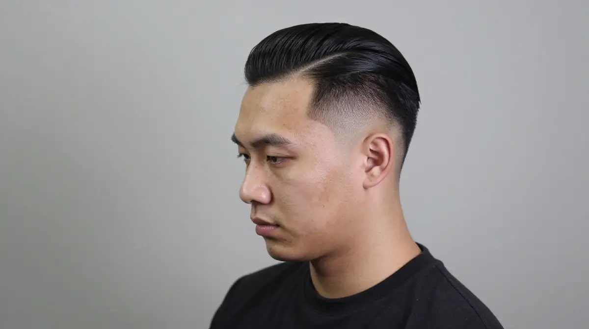 Temple Fade with Long Top Slicked Back
