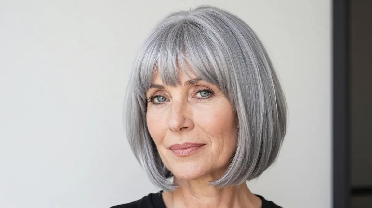 Textured Bob with Wispy Bangs for Menopausal Hair