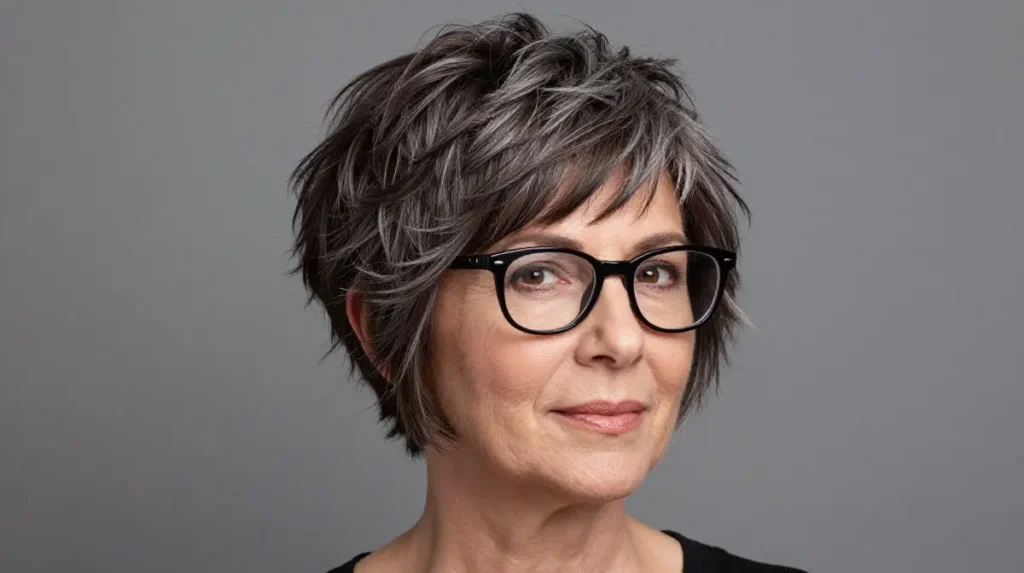 Textured Short Bob with Glasses for Women Over 50
