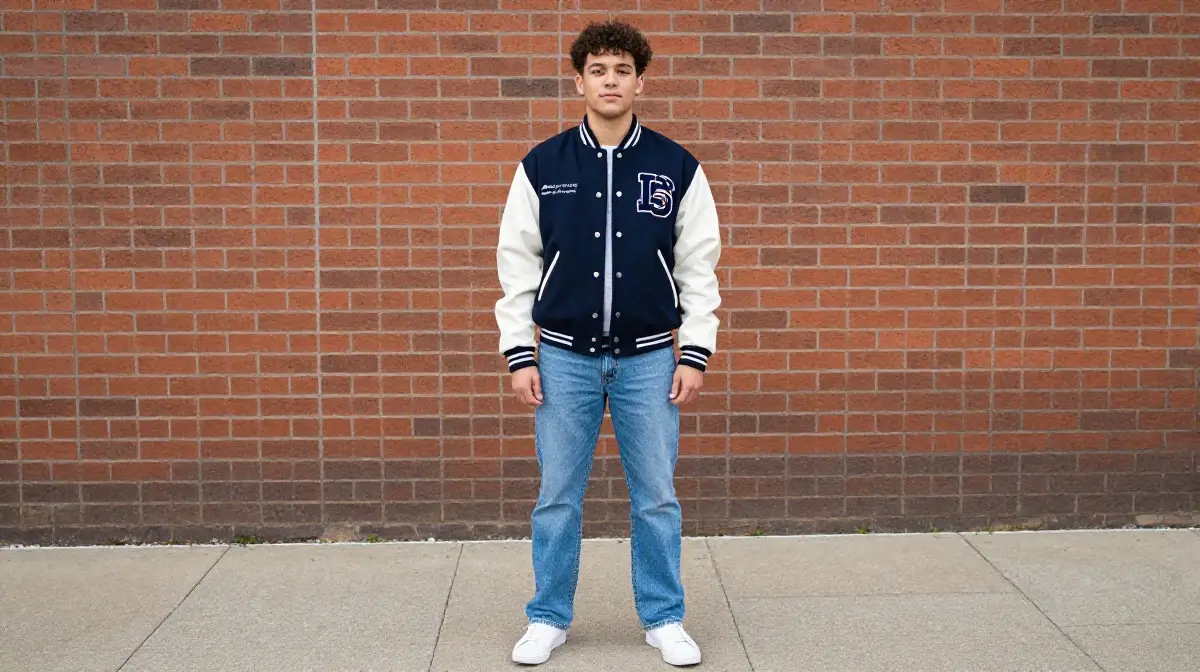 Varsity Jacket with Straight Jeans