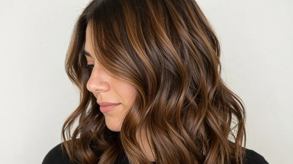 Warm Caramel Highlights on Dark Brown