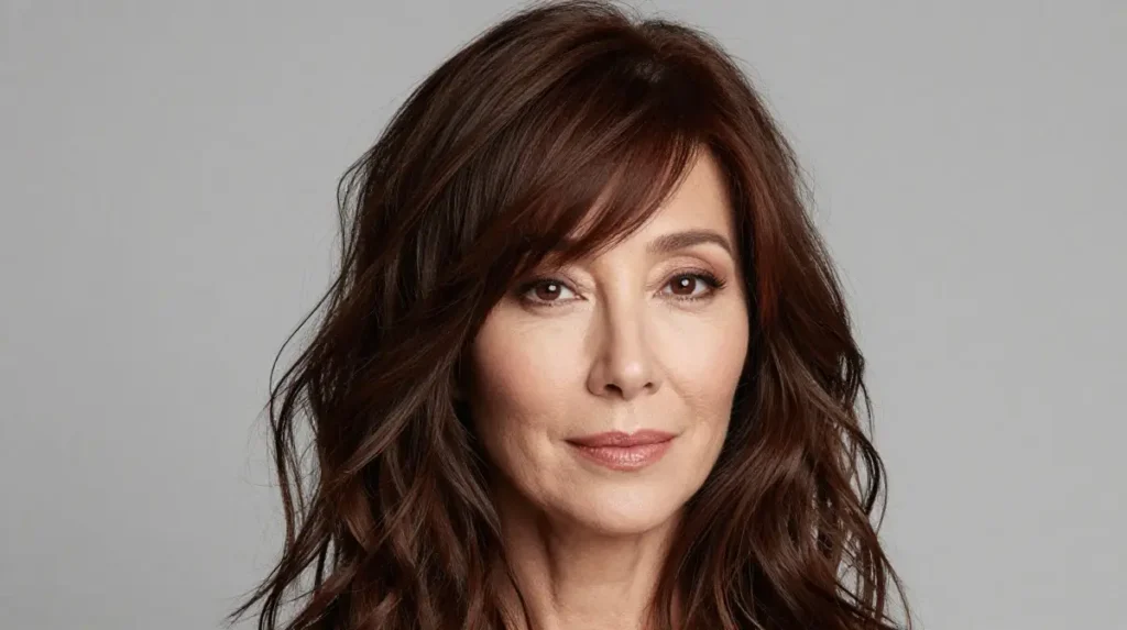 Wavy Hair with Side-Swept Bangs