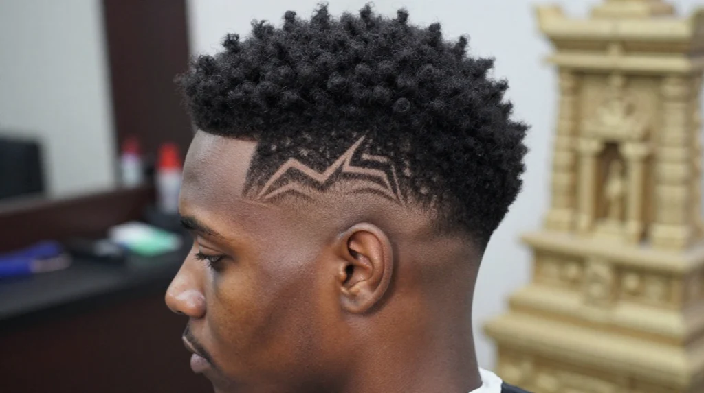 Afro with Designs and Temple Art
