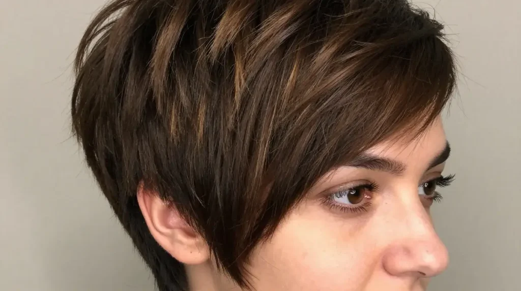 Brunette Pixie With Subtle Highlights