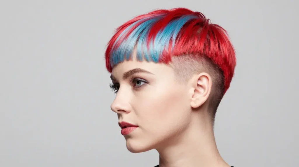 Colored and Vibrant Pixie with Shaved Sides