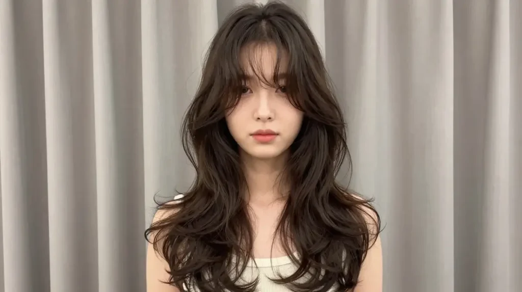 Curtain Bangs with Long Layers and Waves