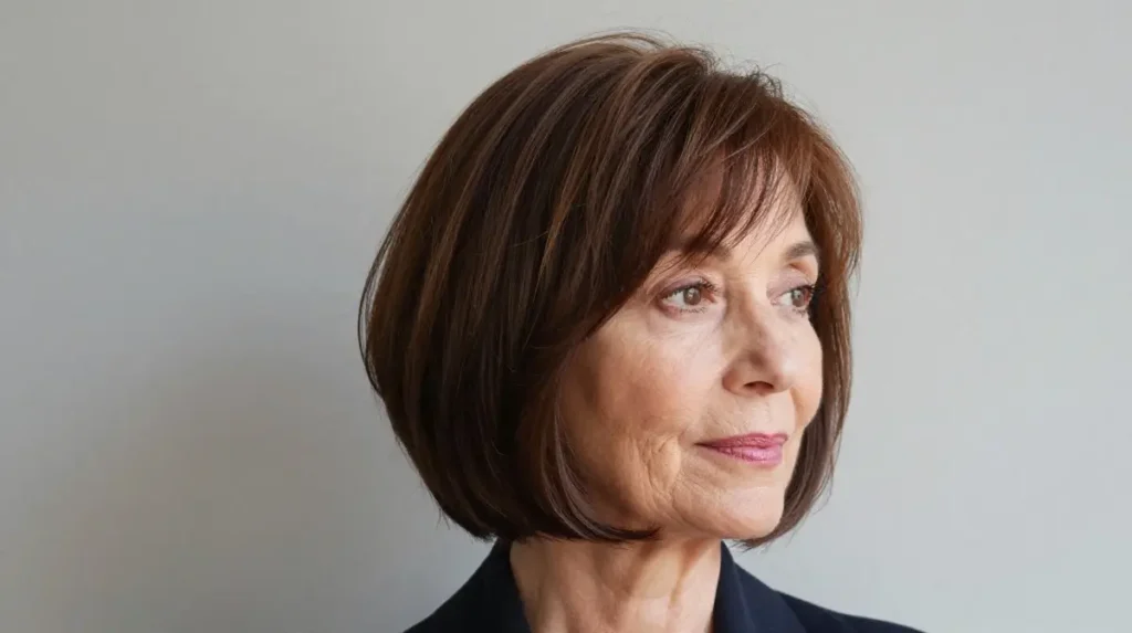 Curved Bangs with a Soft Layered Bob