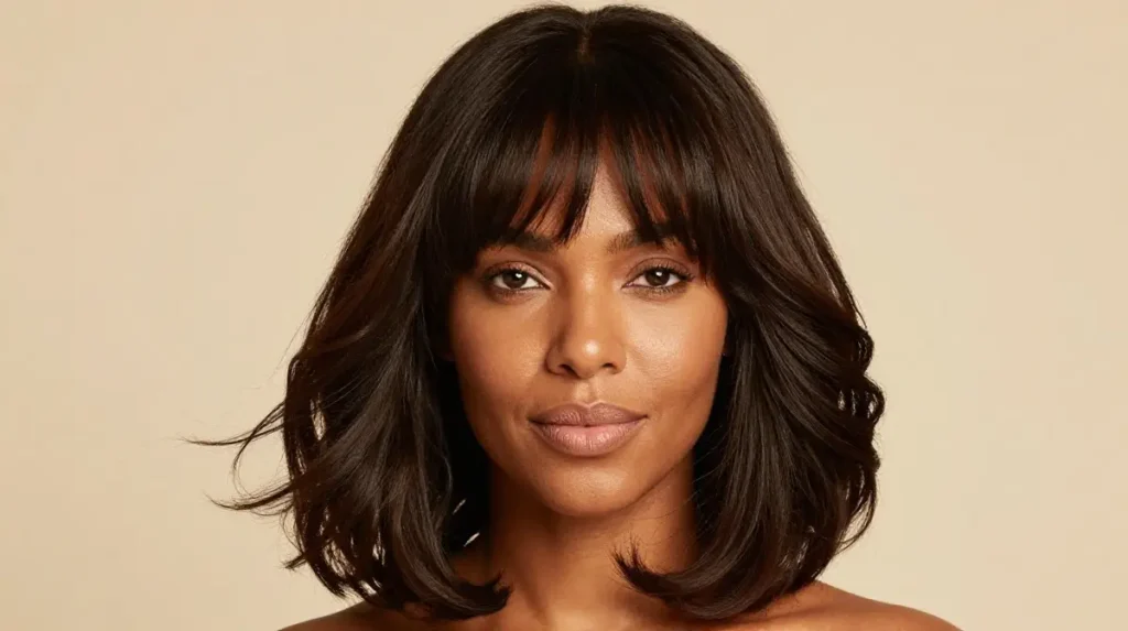 Defined Curl Blowout with Side Swept Bangs