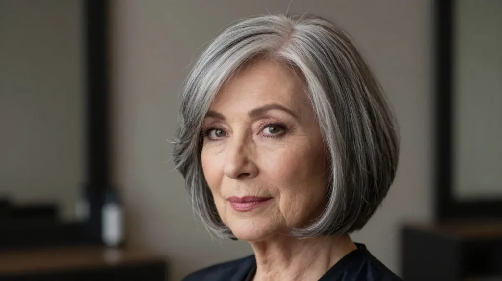 Elegant Gray Hair Bob with Layered Fringe