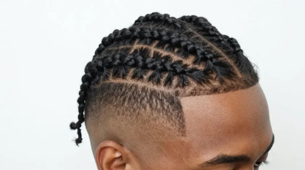 Fade with Cornrows for a Structured Style