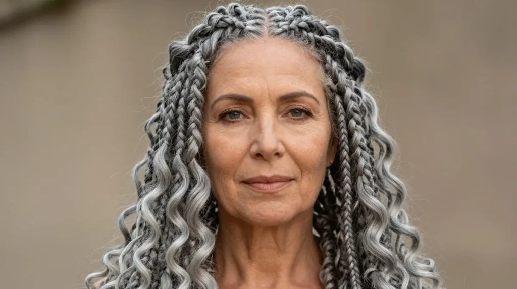 Gray Boho Braids with Loose Curls