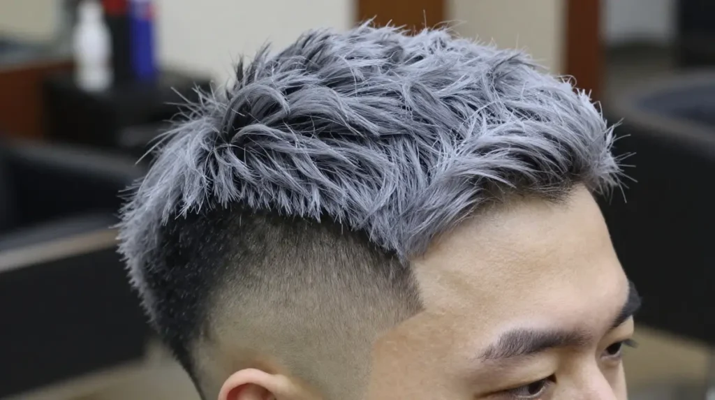 Grey Hair Fade With Textured Top