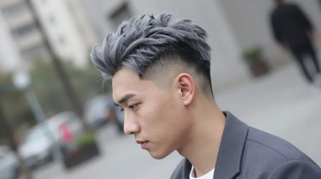 Grey Hair With a Defined Quiff Fade