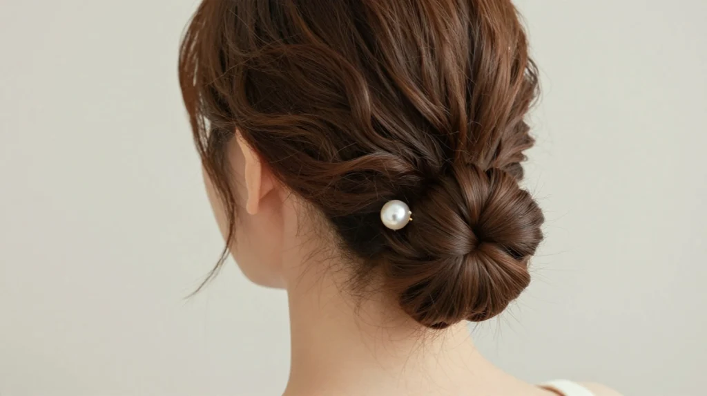Low Looped Bun with a Pearl Pin